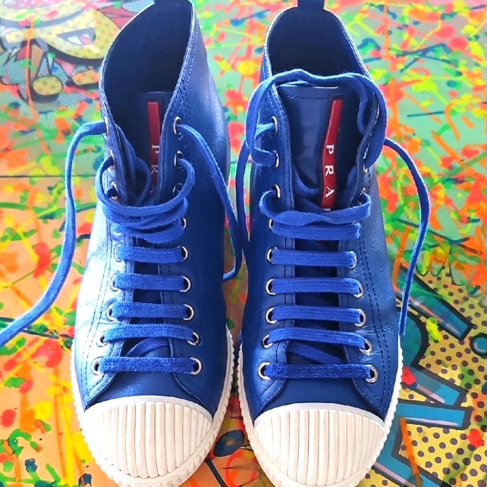 COPY - 🌟Great Condition 🌟Donna Prada Blue High-Top Sneakers